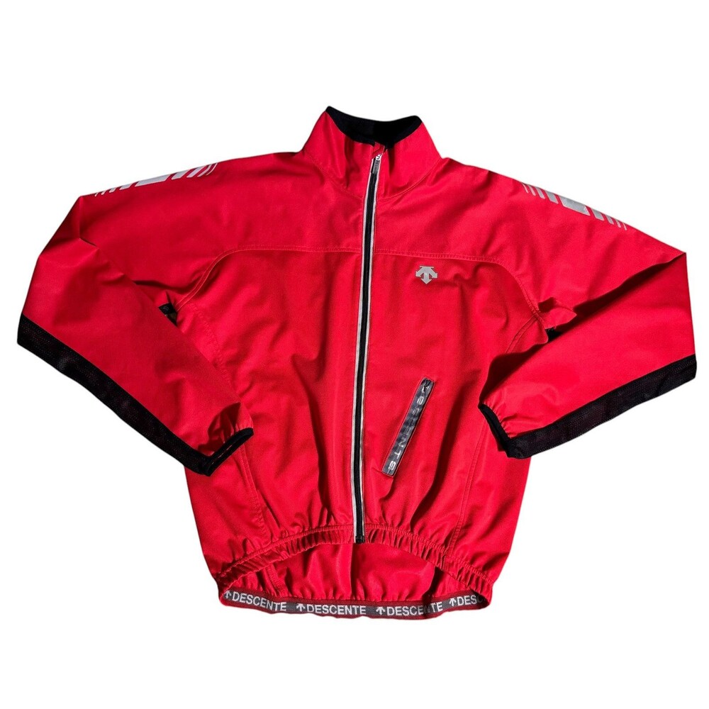 VINTAGE DESCENTE LONG SLEEVE CYCLING JACKET M RED Pockets Full Zip High Neck